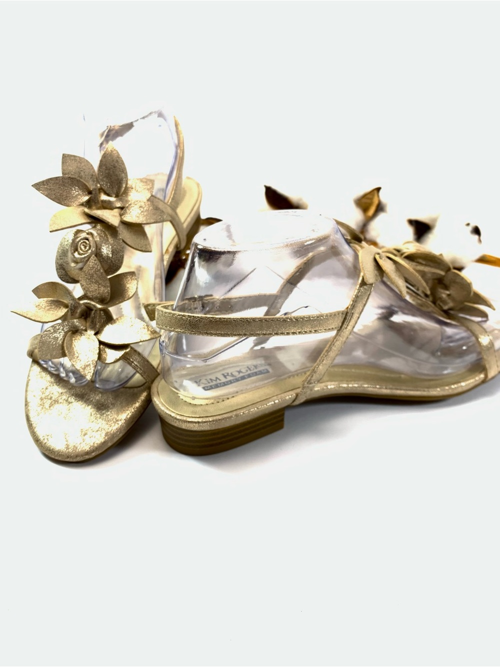 Womens Memory Foam Strappy Romantic Sandals 7 Embellished Floral Gold Glam